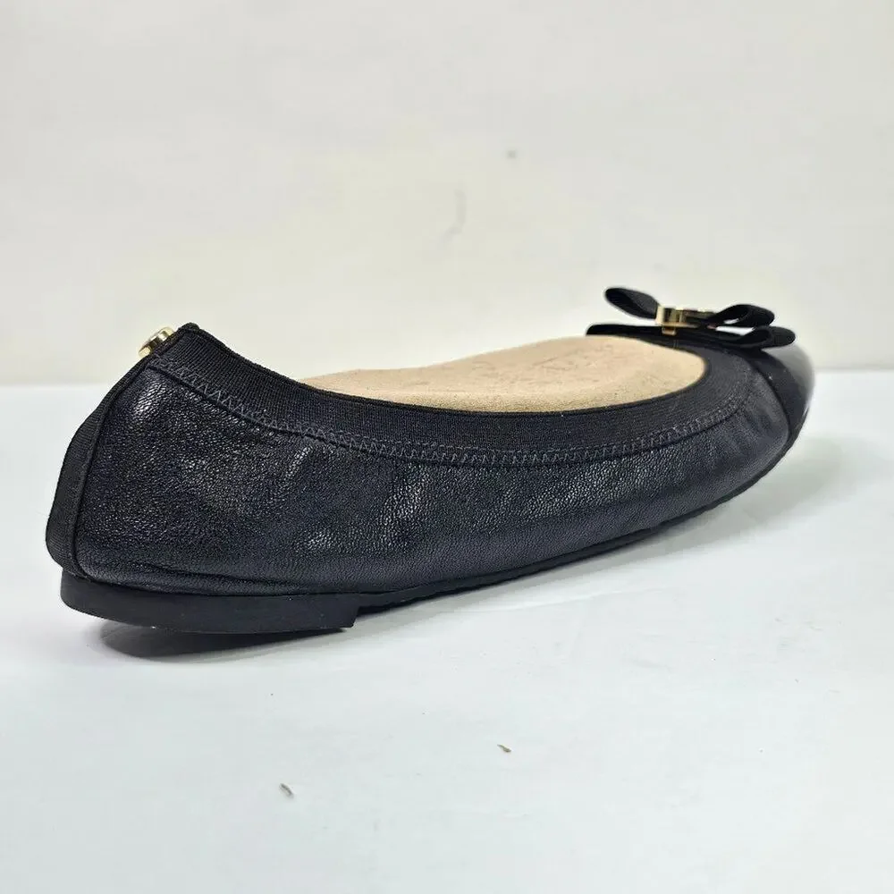 NWOB MICHAEL Michael Kors Black Dixie Patent Cap-Toe Bow Flats